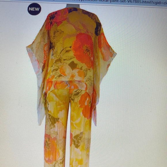 Chic & Classy Sheer Pant Suit. Yellow multicolor. - Picture 3 of 4